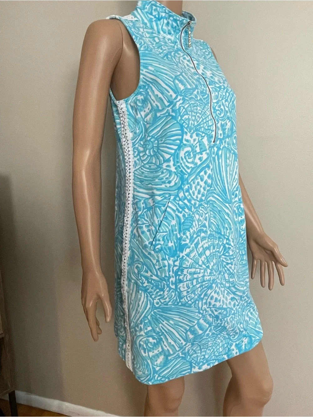 Women's LILLY PULITZER Blue & White SKIPPER Succulent Blue Sea Cups SUMMER DRESS - Picture 1 of 9